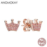 Anomokay CZ Crown Stud Earrings - Silver Rose Jewelry for Women