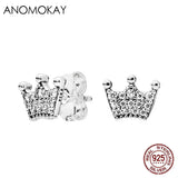 Anomokay CZ Crown Stud Earrings - Silver Rose Jewelry for Women
