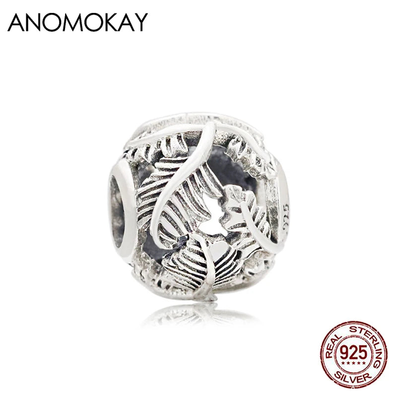 Autumn Leaf Charm for Bracelet Bangle, 925 Silver Bead for DIY Jewelry Making