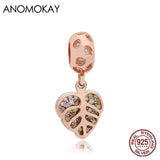 925 Silver Crystal Heart Leaf Rose Charm Bracelet Beads
