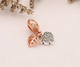 925 Silver Crystal Heart Leaf Rose Charm Bracelet Beads