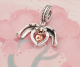 925 Silver Angle of Wings Charm Pendant with Rose Heart
