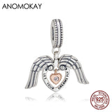 925 Silver Angle of Wings Charm Pendant with Rose Heart