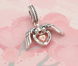 925 Silver Angle of Wings Charm Pendant with Rose Heart