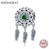 925 Silver Dream Catcher Charms Bracelet Necklace Green CZ Jewelry