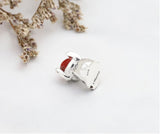 Christmas Red Enamel Stitch Dog 925 Silver Charm DIY Xmas Bead Jewelry