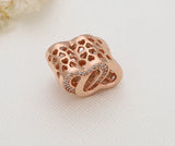 Double Heart Rose Charm Crystal Love 925 Silver Bead DIY Jewelry
