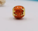 Enamel Honey Round Charm for Bracelet Bangle Golden Beehive 925 Silver Beads