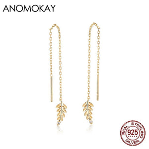 Sterling 925 Silver Leaf Drop Earrings for Women