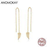 Sterling 925 Silver Leaf Drop Earrings for Women