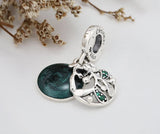 Anomokay Green Enamel Mistletoe Round Silver Pendant Beads
