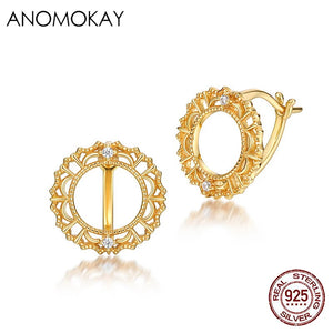 925 Sterling Silver Flower Lace Round Earrings CZ Vintage Style