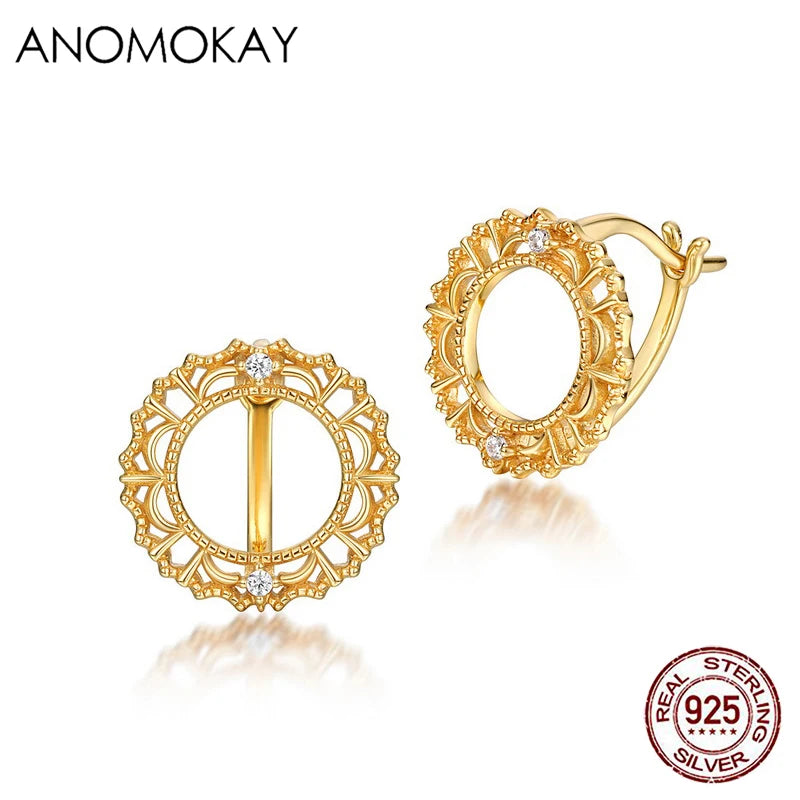 925 Sterling Silver Flower Lace Round Earrings CZ Vintage Style