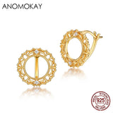 925 Sterling Silver Flower Lace Round Earrings CZ Vintage Style