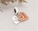 Anomokay Double Heart Pendant Rose Charms 925 Sterling Silver Love Bead Pendants