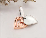 Anomokay Double Heart Pendant Rose Charms 925 Sterling Silver Love Bead Pendants