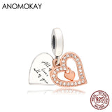 Anomokay Double Heart Pendant Rose Charms 925 Sterling Silver Love Bead Pendants