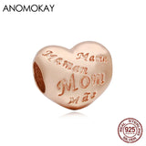 Anomokay Rose Love Mom Heart Charms Beads for DIY Jewelry Making