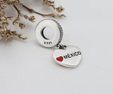 Silver Heart Mexico Flag Charm Pendant with Crystal Accents