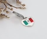 Silver Heart Mexico Flag Charm Pendant with Crystal Accents
