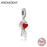 Pink & Red Heart Key Pendant Charms 925 Silver Ballon Bead for DIY Jewelry
