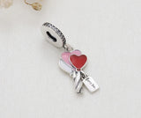 Pink & Red Heart Key Pendant Charms 925 Silver Ballon Bead for DIY Jewelry