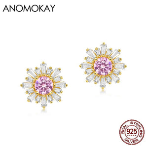 Crystal Sunflower Silver Stud Earrings for Women