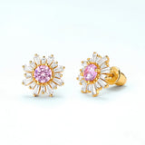 Crystal Sunflower Silver Stud Earrings for Women