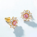 Crystal Sunflower Silver Stud Earrings for Women