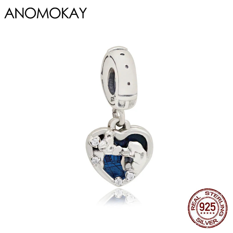 Animal Kiss Together Heart 925 Silver Charms Love Beads Pendant