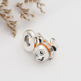 Orange Enamel Fish Pendant Bead 925 Sterling Silver Sea Animal Charms