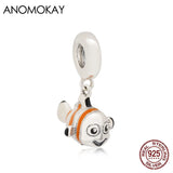 Orange Enamel Fish Pendant Bead 925 Sterling Silver Sea Animal Charms