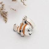 Orange Enamel Fish Pendant Bead 925 Sterling Silver Sea Animal Charms