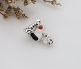 Red Enamel Nose Reindeer Silver Charm Bead Xmas Gift Kids