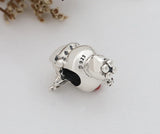 Red Enamel Nose Reindeer Silver Charm Bead Xmas Gift Kids