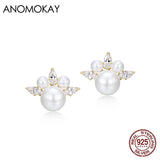 Crystal Pearl Earrings Real 925 Silver Crown Model