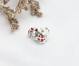 925 Silver Santa Claus Dog Charm Red Enamel Christmas DIY Xmas Jewelry