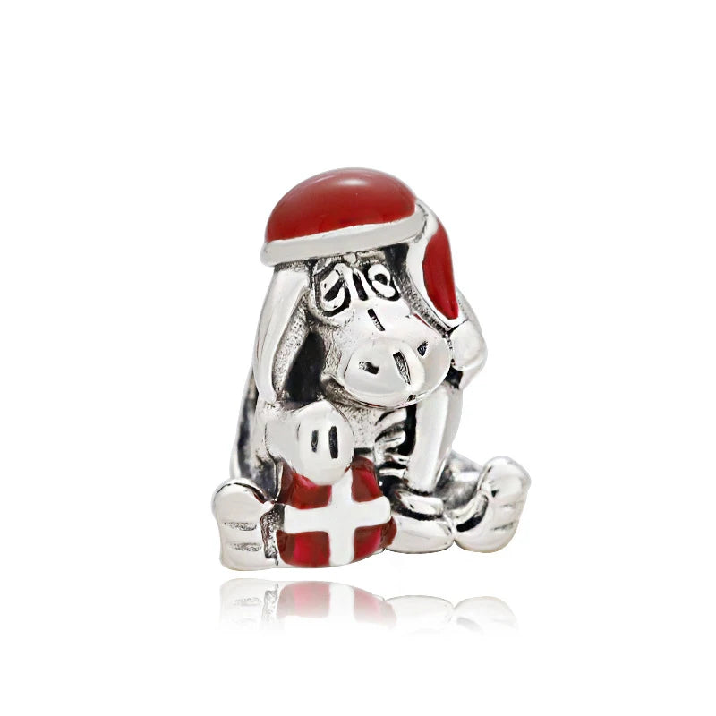 925 Silver Santa Claus Dog Charm Red Enamel Christmas DIY Xmas Jewelry