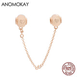 Real 925 Silver Heart Clasp Safety Chain for Bracelet, Rose Colors
