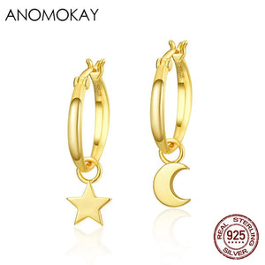Anomokay Star Moon Drop Earrings 925 Sterling Silver