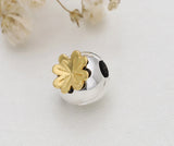 925 Silver Round Locker Charms Beads with Leaf Decor