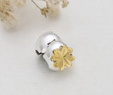 925 Silver Round Locker Charms Beads with Leaf Decor