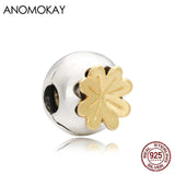 925 Silver Round Locker Charms Beads with Leaf Decor