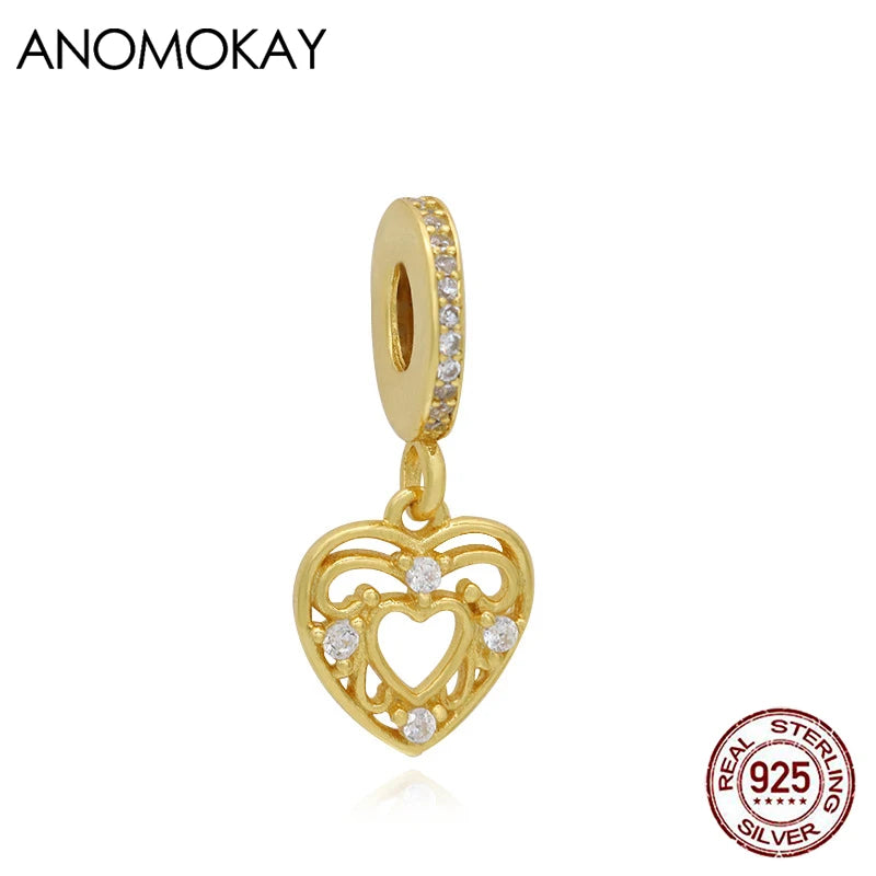 Hollow Heart Flower Pendant Beads with Crystal