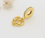 Hollow Heart Flower Pendant Beads with Crystal