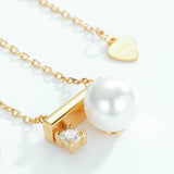 Anomokay Pearl Zircon Balance Beam Necklace S925 Silver Pendant
