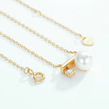 Anomokay Pearl Zircon Balance Beam Necklace S925 Silver Pendant
