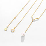 V Shape Pearl Necklace Sterling 925 Silver Long Chain Jewelry Gift