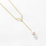 V Shape Pearl Necklace Sterling 925 Silver Long Chain Jewelry Gift