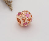 925 Silver Plant Charms Classic Rose Daisy Flower Round Beads